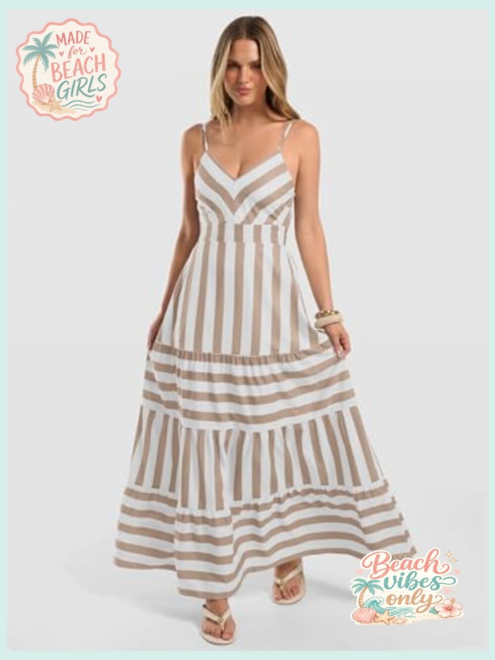 Spaghetti Strap Back Smocked A-Line V-Neck Casual Maxi Dress - Picture 3 of 7